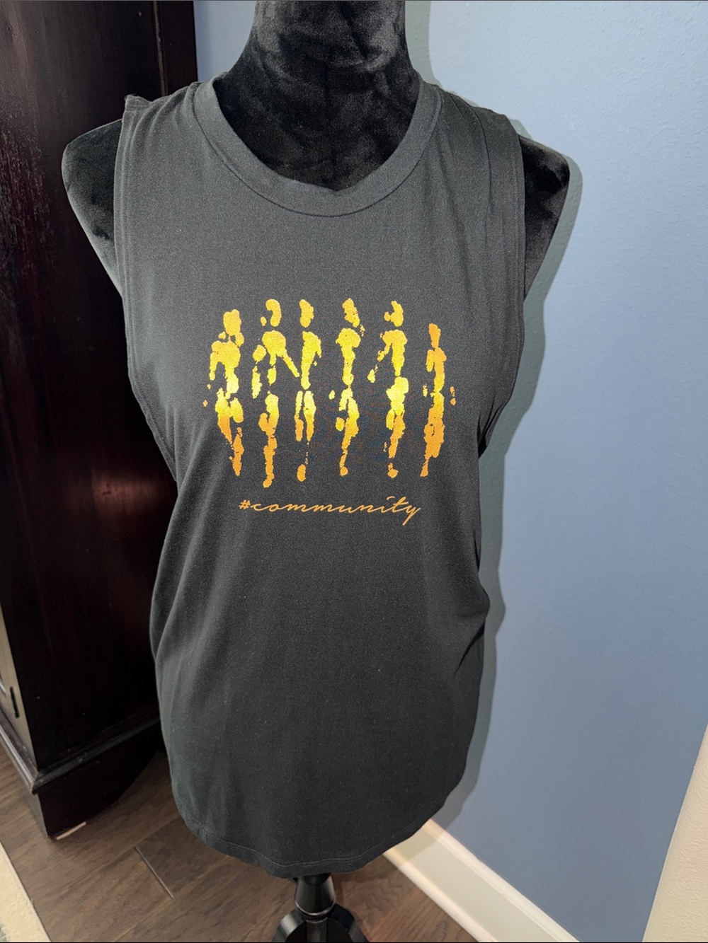 Zyia Active “Community” Graphic Muscle Tank - Black with Gold Print